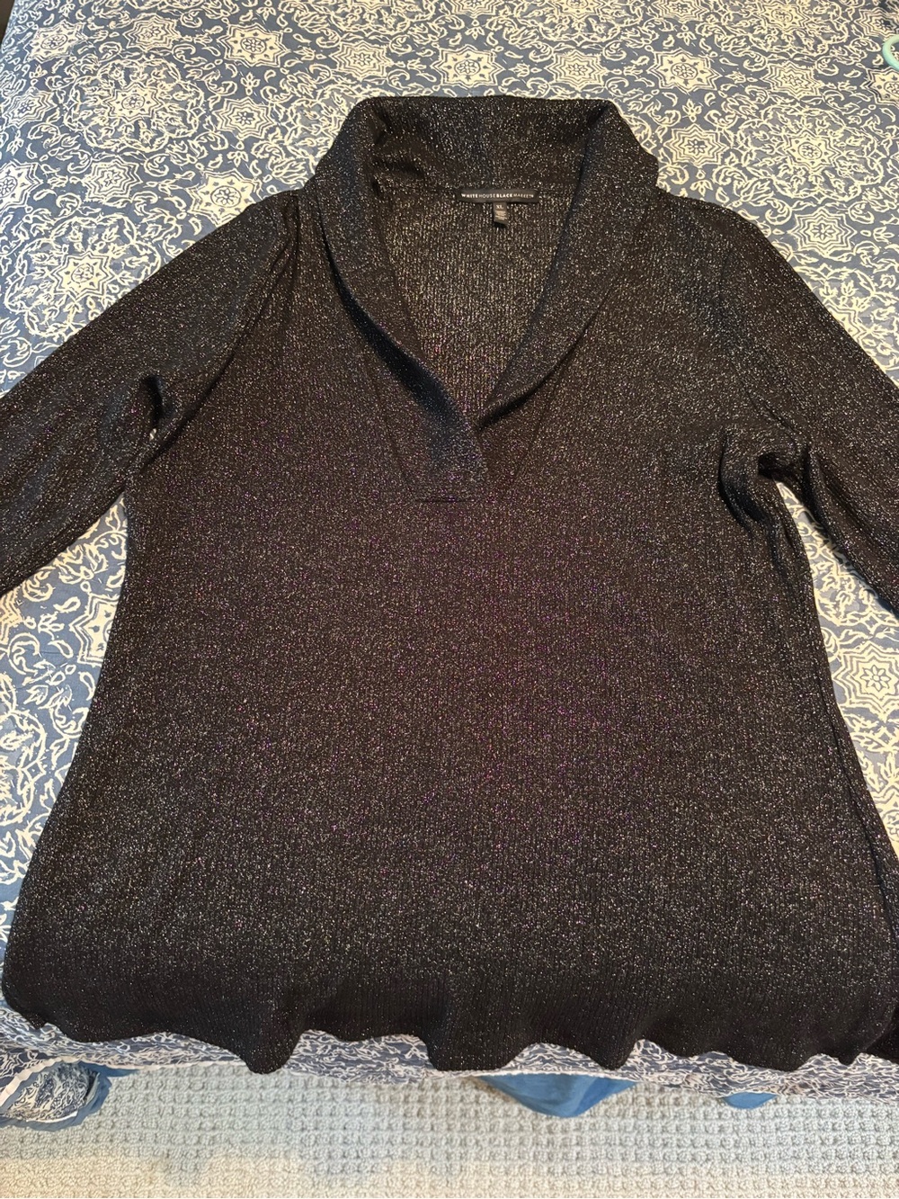 White House Black Market Black Metallic Knit Tunic Sweater